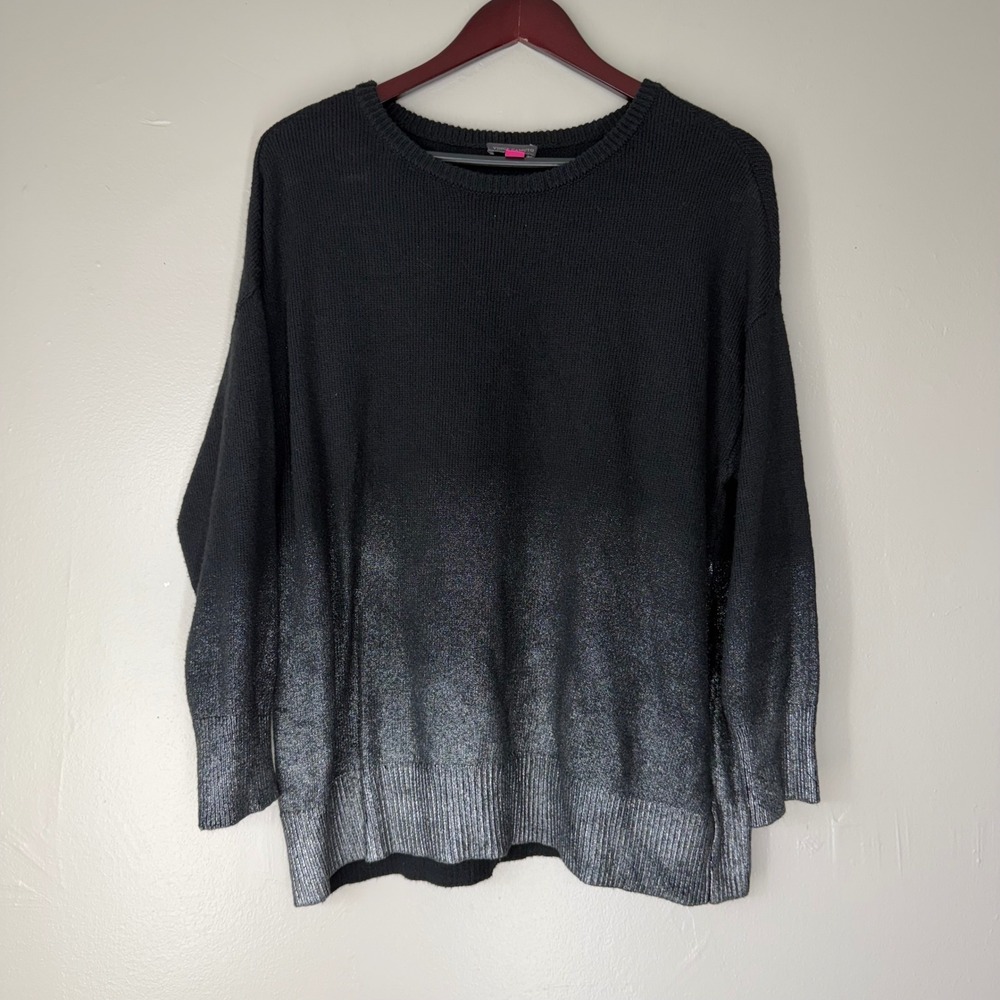 Vince Camuto Womens Black Silver Metallic Ombre Crew Neck Sweater Size 1X